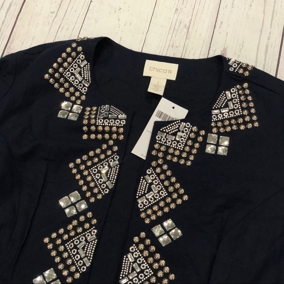 Chicos Open-Front Jacket Jeweled Linen Blazer - Picture 3 of 8